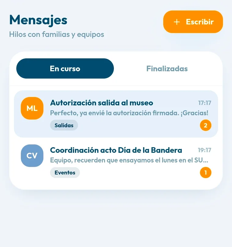 Pantalla de Mensajes